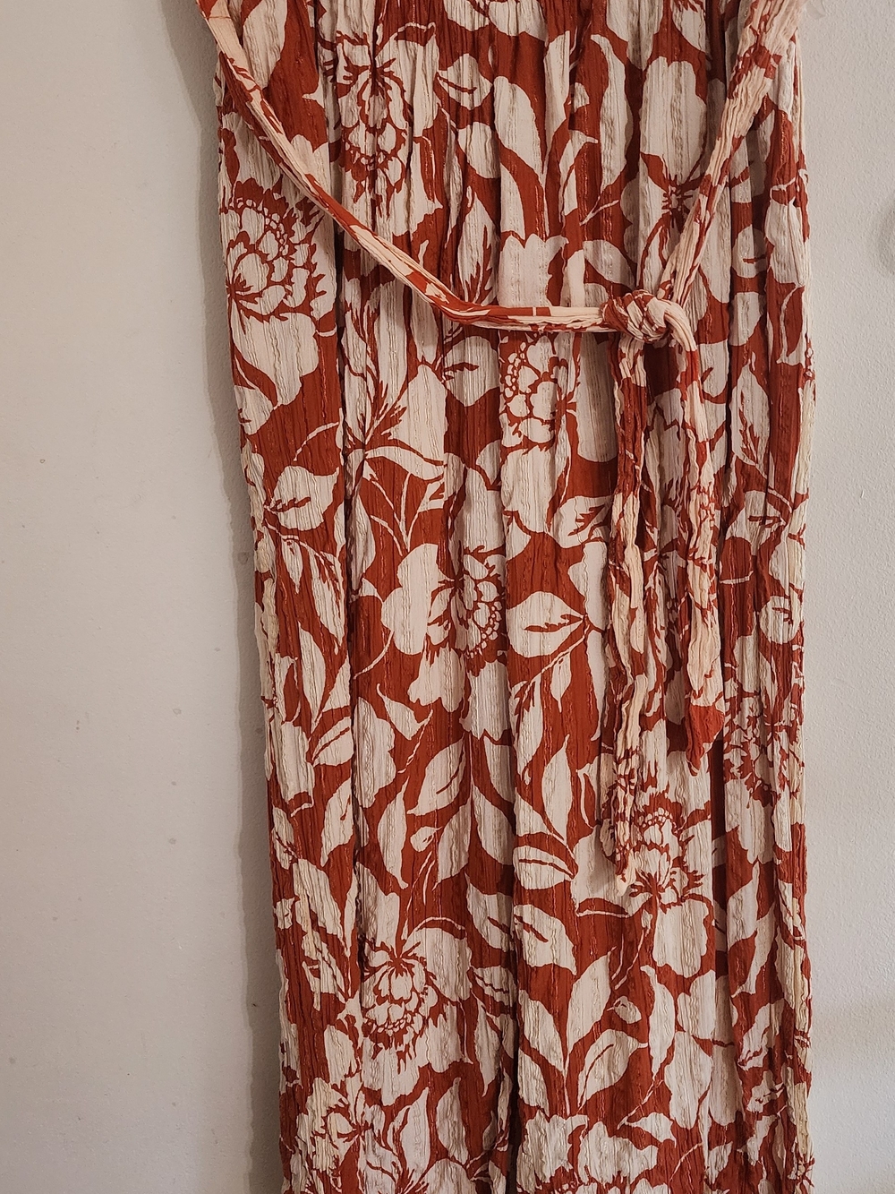 Angie Rust & Cream Floral Smocked Wide-Leg Pants
